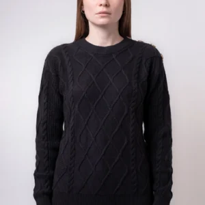 Sweater en punto trenzado y aranes de algodón
