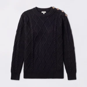 Sweater en punto trenzado y aranes de algodón